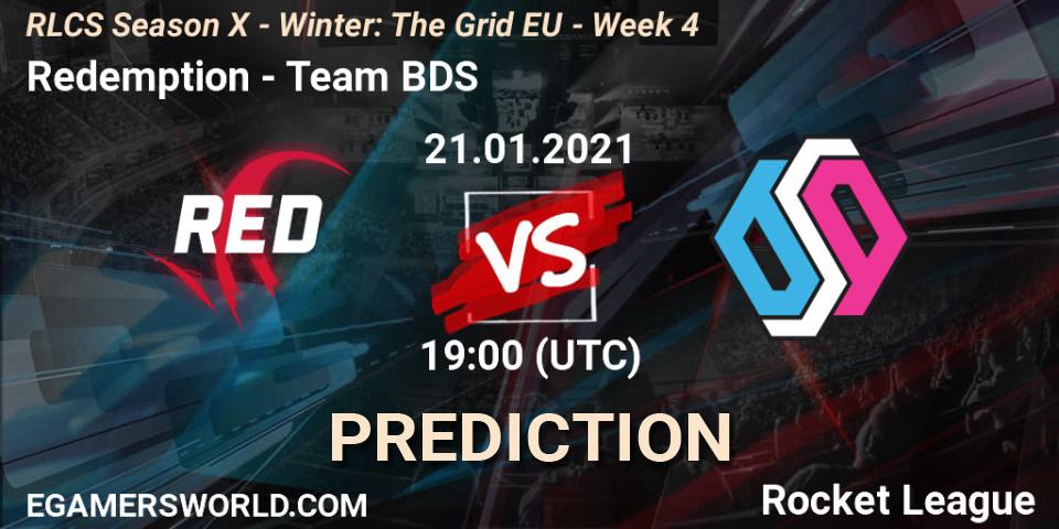 Redemption vs Team BDS: Betting TIp, Match Prediction. 21.01.2021 at 19:00. Rocket League, RLCS Season X - Winter: The Grid EU - Week 4