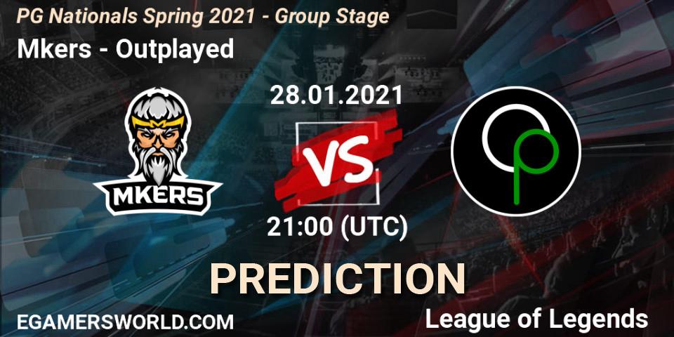 Mkers vs Outplayed: Betting TIp, Match Prediction. 28.01.2021 at 21:15. LoL, PG Nationals Spring 2021 - Group Stage