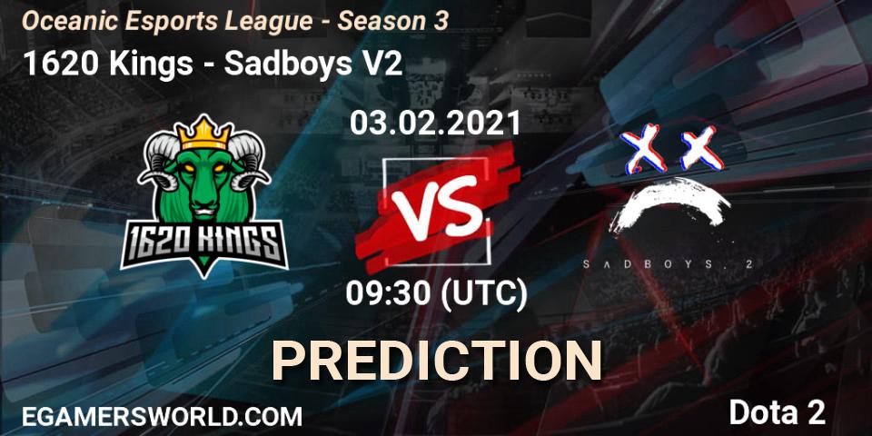1620 Kings vs Sadboys V2: Betting TIp, Match Prediction. 03.02.2021 at 09:49. Dota 2, Oceanic Esports League - Season 3