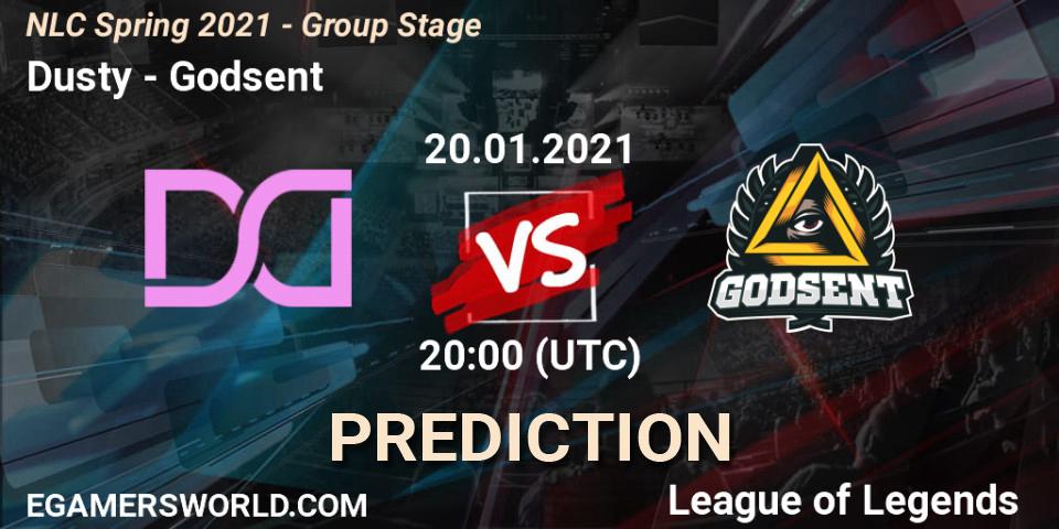 Dusty vs Godsent: Betting TIp, Match Prediction. 20.01.2021 at 20:00. LoL, NLC Spring 2021 - Group Stage