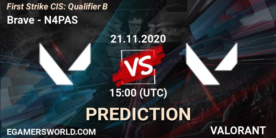 Brave vs N4PAS: Betting TIp, Match Prediction. 21.11.2020 at 15:00. VALORANT, First Strike CIS: Qualifier B