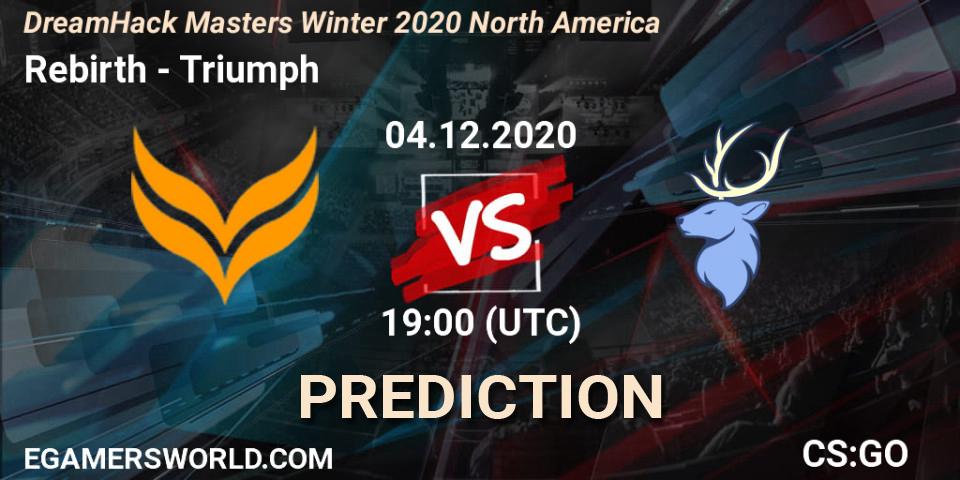 Rebirth vs Triumph: Betting TIp, Match Prediction. 04.12.2020 at 19:00. Counter-Strike (CS2), DreamHack Masters Winter 2020 North America