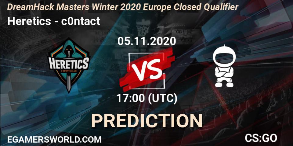 Heretics vs c0ntact: Betting TIp, Match Prediction. 05.11.20. CS2 (CS:GO), DreamHack Masters Winter 2020 Europe Closed Qualifier