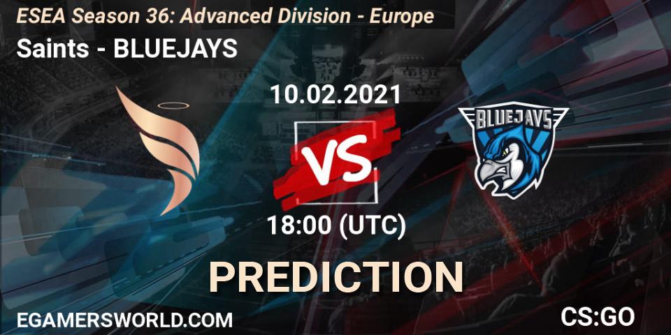 Saints vs BLUEJAYS: Betting TIp, Match Prediction. 10.02.21. CS2 (CS:GO), ESEA Season 36: Europe - Advanced Division