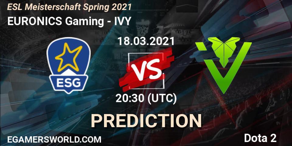 EURONICS Gaming vs IVY: Betting TIp, Match Prediction. 18.03.2021 at 20:33. Dota 2, ESL Meisterschaft Spring 2021