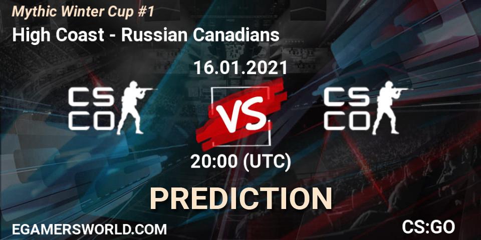 High Coast vs Russian Canadians: Betting TIp, Match Prediction. 16.01.2021 at 20:15. Counter-Strike (CS2), Mythic Winter Cup #1