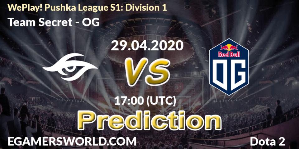 Team Secret vs OG: Betting TIp, Match Prediction. 29.04.2020 at 18:11. Dota 2, WePlay! Pushka League S1: Division 1