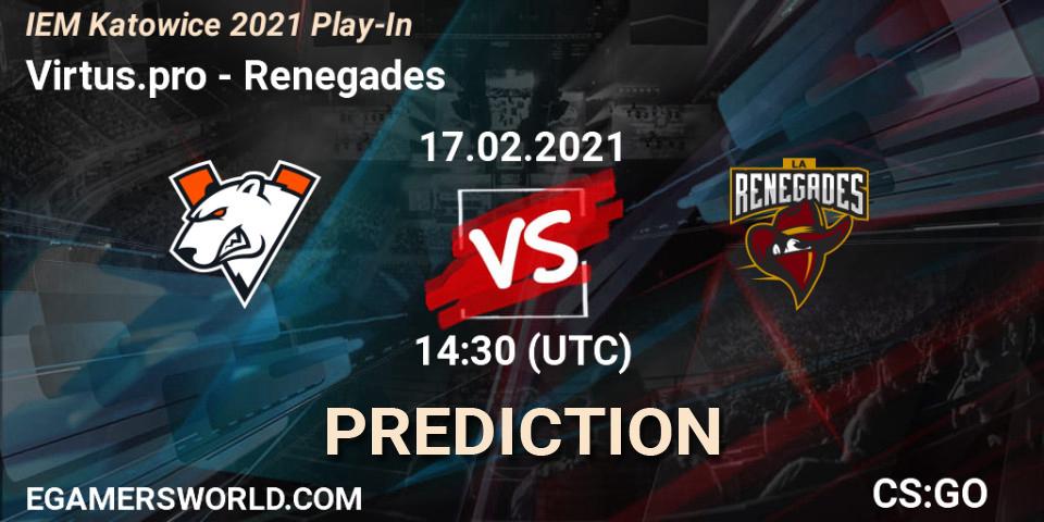 Virtus.pro vs Renegades: Betting TIp, Match Prediction. 17.02.21. CS2 (CS:GO), IEM Katowice 2021 Play-In