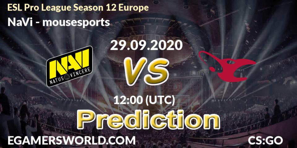 NaVi vs mousesports: Betting TIp, Match Prediction. 29.09.20. CS2 (CS:GO), ESL Pro League Season 12 Europe