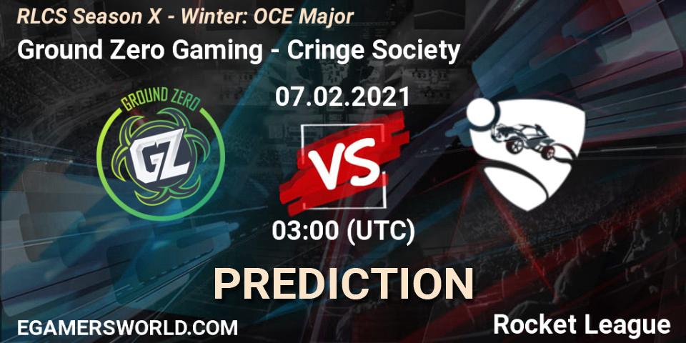 Ground Zero Gaming vs Cringe Society: Betting TIp, Match Prediction. 07.02.2021 at 03:00. Rocket League, RLCS Season X - Winter: OCE Major
