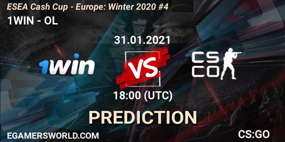 1WIN vs OL: Betting TIp, Match Prediction. 31.01.2021 at 18:00. Counter-Strike (CS2), ESEA Cash Cup - Europe: Winter 2020 #4