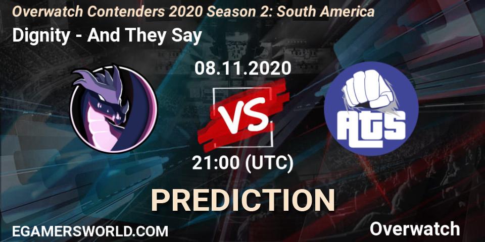 Dignity vs And They Say: Betting TIp, Match Prediction. 08.11.2020 at 21:00. Overwatch, Overwatch Contenders 2020 Season 2: South America