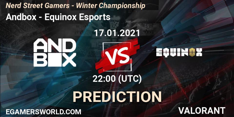 Andbox vs Equinox Esports: Betting TIp, Match Prediction. 17.01.2021 at 22:00. VALORANT, Nerd Street Gamers - Winter Championship