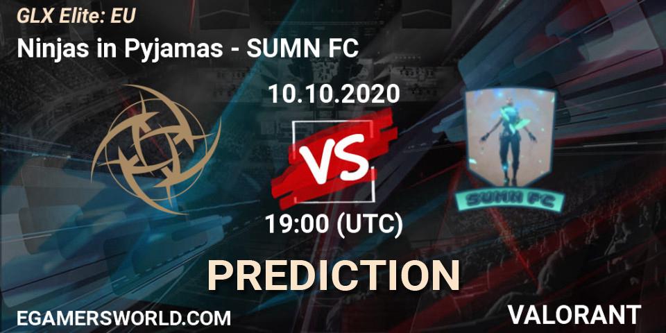 Ninjas in Pyjamas vs SUMN FC: Betting TIp, Match Prediction. 10.10.2020 at 20:30. VALORANT, GLX Elite: EU
