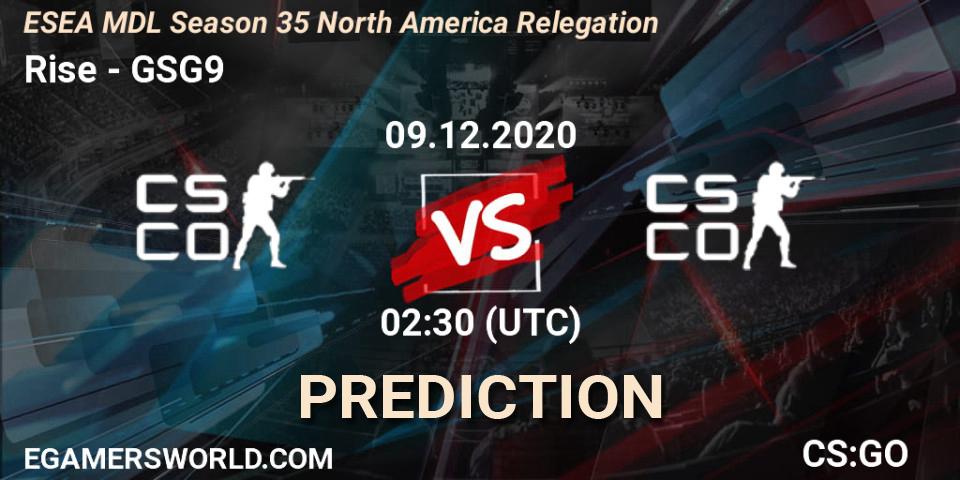Rise vs GSG9: Betting TIp, Match Prediction. 09.12.2020 at 02:30. Counter-Strike (CS2), ESEA MDL Season 35 North America Relegation