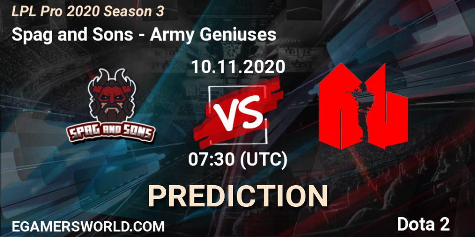 Spag and Sons vs Army Geniuses: Betting TIp, Match Prediction. 10.11.2020 at 07:33. Dota 2, LPL Pro 2020 Season 3