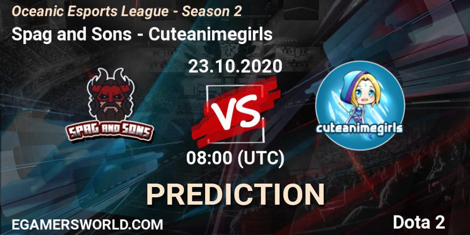 Spag and Sons vs Cuteanimegirls: Betting TIp, Match Prediction. 23.10.2020 at 08:01. Dota 2, Oceanic Esports League - Season 2