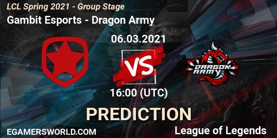 Gambit Esports vs Dragon Army: Betting TIp, Match Prediction. 06.03.21. LoL, LCL Spring 2021 - Group Stage