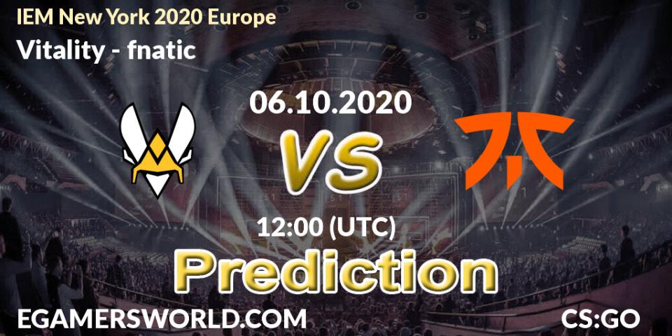 Vitality vs fnatic: Betting TIp, Match Prediction. 06.10.20. CS2 (CS:GO), IEM New York 2020 Europe