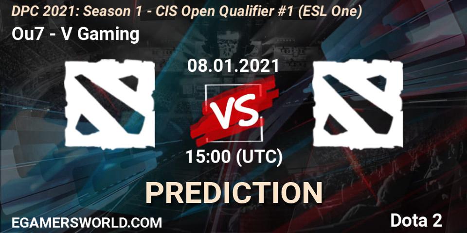 Ou7 vs V Gaming: Betting TIp, Match Prediction. 08.01.2021 at 15:00. Dota 2, DPC 2021: Season 1 - CIS Open Qualifier #1 (ESL One)
