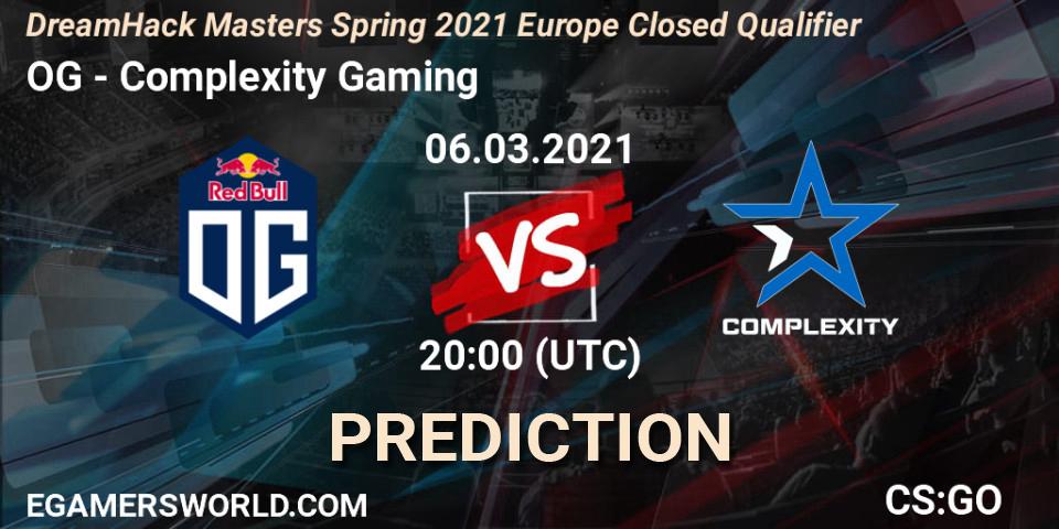 OG vs Complexity Gaming: Betting TIp, Match Prediction. 06.03.2021 at 20:10. Counter-Strike (CS2), DreamHack Masters Spring 2021 Europe Closed Qualifier