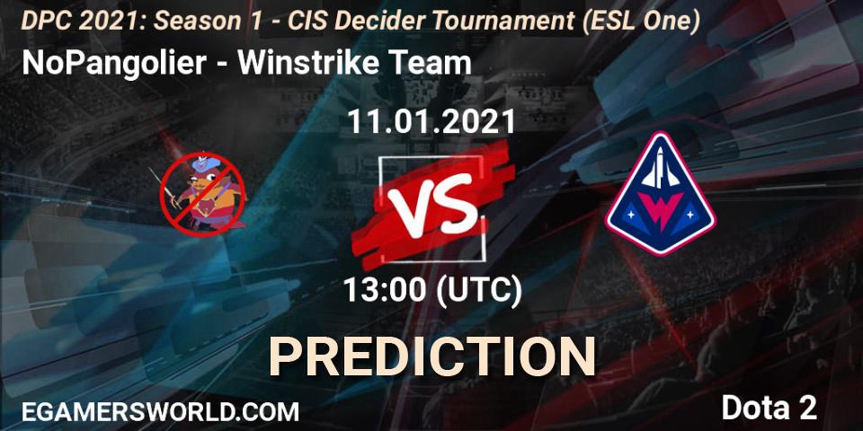 NoPangolier vs Winstrike Team: Betting TIp, Match Prediction. 11.01.2021 at 13:00. Dota 2, DPC 2021: Season 1 - CIS Decider Tournament (ESL One)