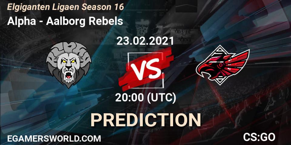Alpha vs Aalborg Rebels: Betting TIp, Match Prediction. 23.02.2021 at 20:00. Counter-Strike (CS2), Elgiganten Ligaen Season 16