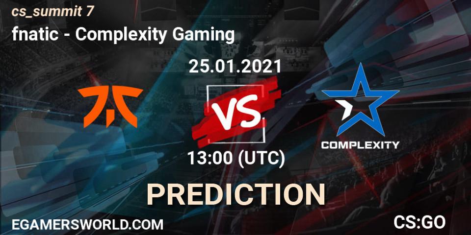 fnatic vs Complexity Gaming: Betting TIp, Match Prediction. 25.01.2021 at 13:05. Counter-Strike (CS2), cs_summit 7
