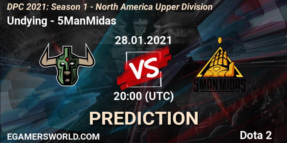 Undying vs 5ManMidas: Betting TIp, Match Prediction. 28.01.2021 at 20:03. Dota 2, DPC 2021: Season 1 - North America Upper Division