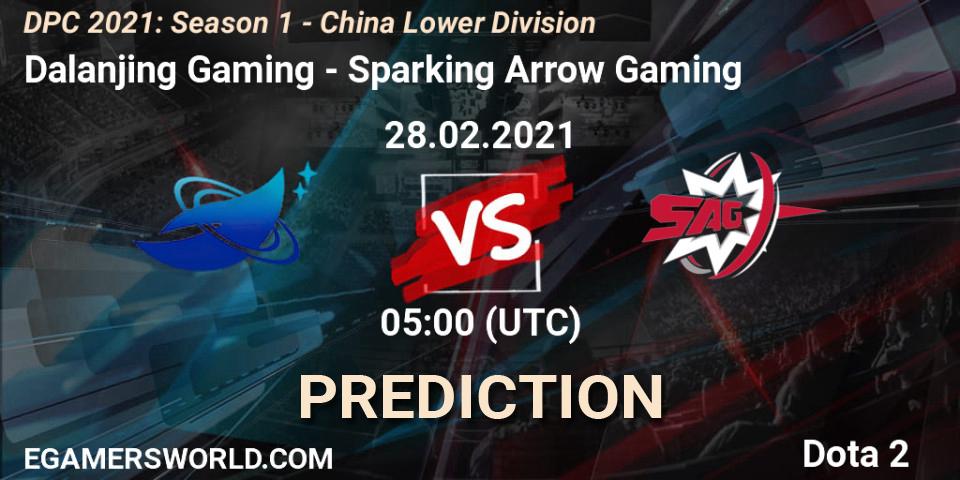 Dalanjing Gaming vs Sparking Arrow Gaming: Betting TIp, Match Prediction. 28.02.2021 at 05:02. Dota 2, DPC 2021: Season 1 - China Lower Division