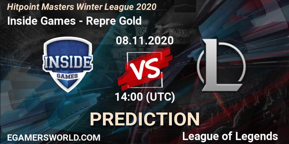 Inside Games vs Repre Gold: Betting TIp, Match Prediction. 08.11.2020 at 14:00. LoL, Hitpoint Masters Winter League 2020