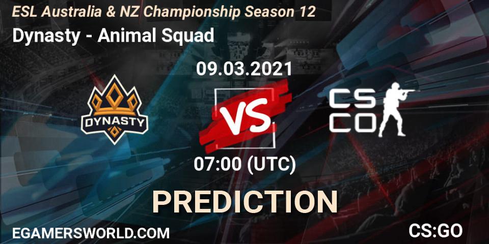 Dynasty vs Animal Squad: Betting TIp, Match Prediction. 11.03.2021 at 07:00. Counter-Strike (CS2), ESL Australia & NZ Championship Season 12