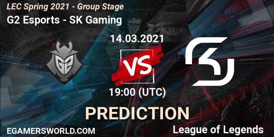 G2 Esports vs SK Gaming: Betting TIp, Match Prediction. 14.03.2021 at 19:15. LoL, LEC Spring 2021 - Group Stage