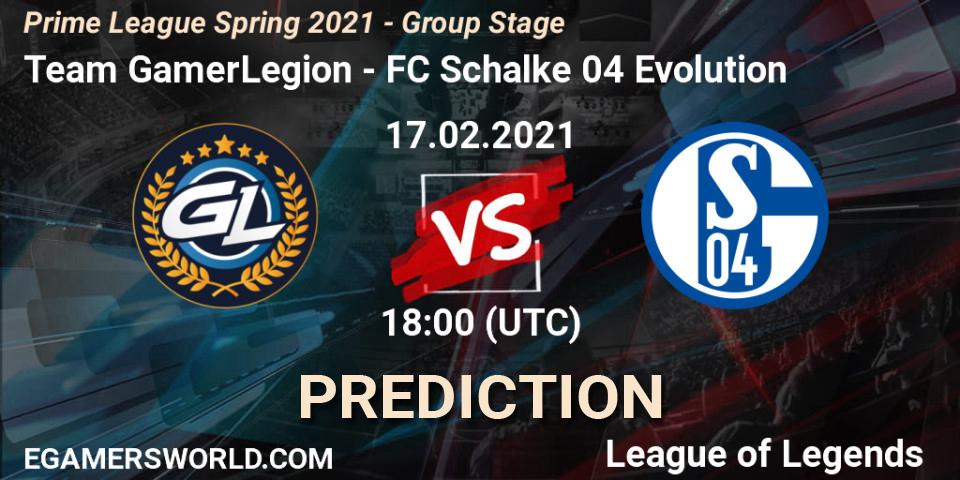 Team GamerLegion vs FC Schalke 04 Evolution: Betting TIp, Match Prediction. 17.02.21. LoL, Prime League Spring 2021 - Group Stage