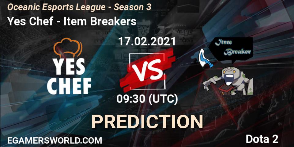 Yes Chef vs Item Breakers: Betting TIp, Match Prediction. 17.02.2021 at 09:36. Dota 2, Oceanic Esports League - Season 3