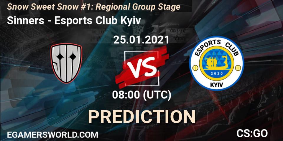 Sinners vs Esports Club Kyiv: Betting TIp, Match Prediction. 25.01.2021 at 08:00. Counter-Strike (CS2), Snow Sweet Snow #1: Regional Group Stage