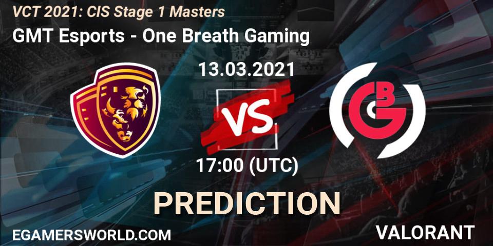 GMT Esports vs One Breath Gaming: Betting TIp, Match Prediction. 13.03.2021 at 17:00. VALORANT, VCT 2021: CIS Stage 1 Masters