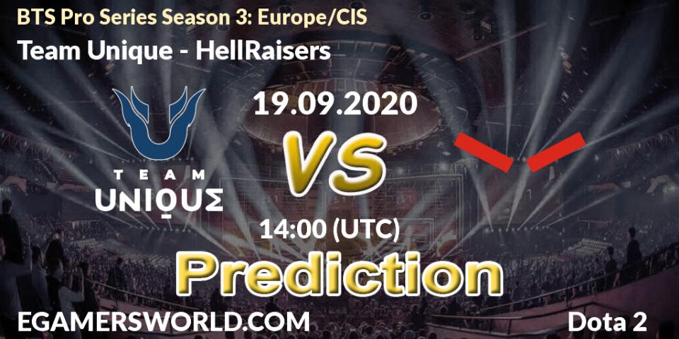 Team Unique vs HellRaisers: Betting TIp, Match Prediction. 19.09.2020 at 12:00. Dota 2, BTS Pro Series Season 3: Europe/CIS