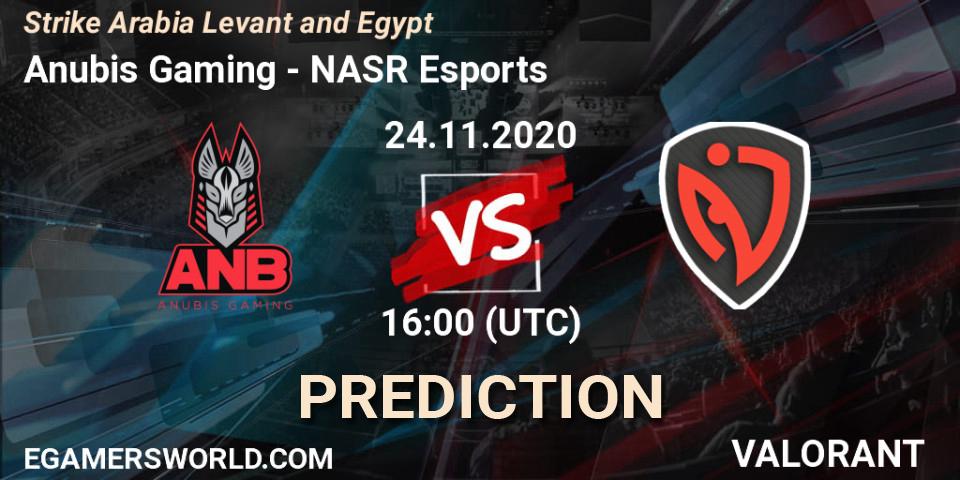 Anubis Gaming vs NASR Esports: Betting TIp, Match Prediction. 24.11.2020 at 16:00. VALORANT, Strike Arabia Levant and Egypt