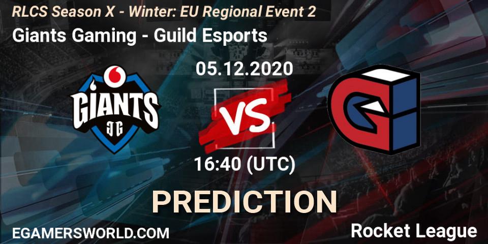 Giants Gaming vs Guild Esports: Betting TIp, Match Prediction. 05.12.2020 at 16:40. Rocket League, RLCS Season X - Winter: EU Regional Event 2