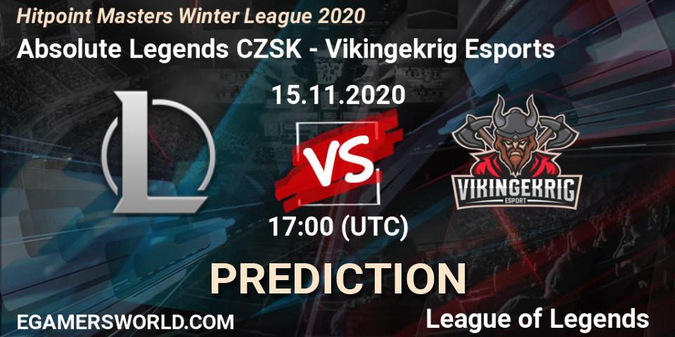 Absolute Legends CZSK vs Vikingekrig Esports: Betting TIp, Match Prediction. 15.11.2020 at 17:00. LoL, Hitpoint Masters Winter League 2020