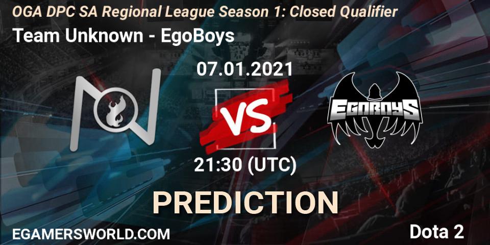 Team Unknown vs EgoBoys: Betting TIp, Match Prediction. 07.01.2021 at 21:32. Dota 2, DPC 2021: Season 1 - South America Closed Qualifier
