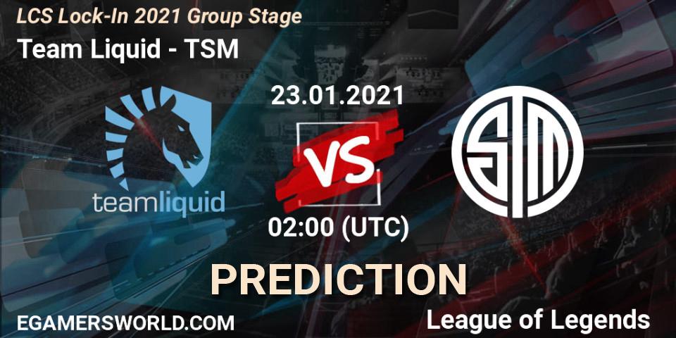 Team Liquid vs TSM: Betting TIp, Match Prediction. 23.01.2021 at 02:00. LoL, LCS Lock-In 2021 Group Stage