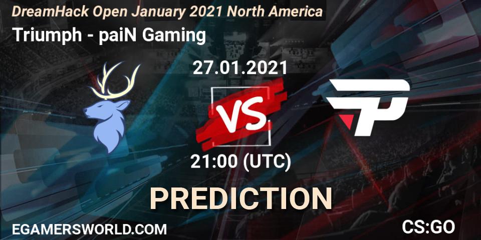 Triumph vs paiN Gaming: Betting TIp, Match Prediction. 27.01.2021 at 20:50. Counter-Strike (CS2), DreamHack Open January 2021 North America
