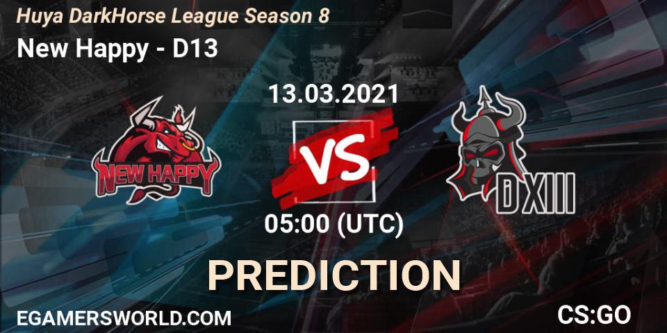 New Happy vs D13: Betting TIp, Match Prediction. 13.03.21. CS2 (CS:GO), Huya DarkHorse League Season 8
