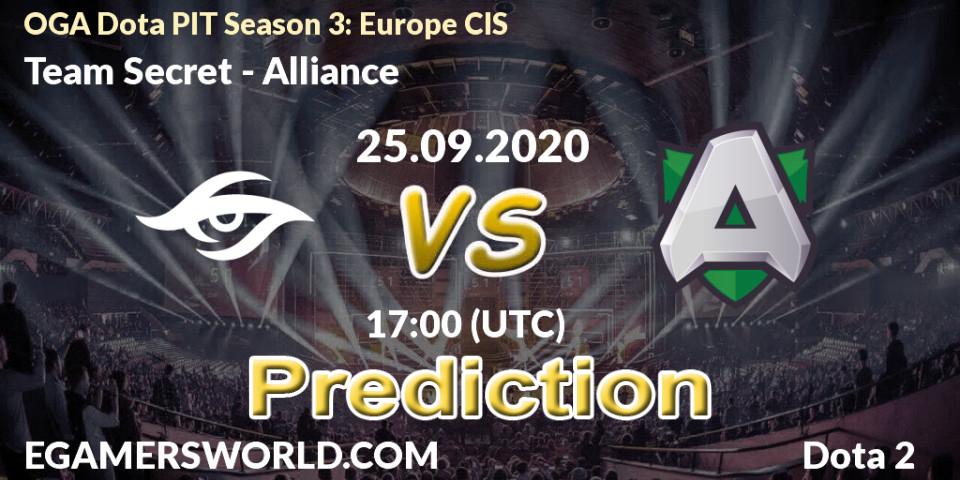 Team Secret vs Alliance: Betting TIp, Match Prediction. 25.09.2020 at 16:43. Dota 2, OGA Dota PIT Season 3: Europe CIS