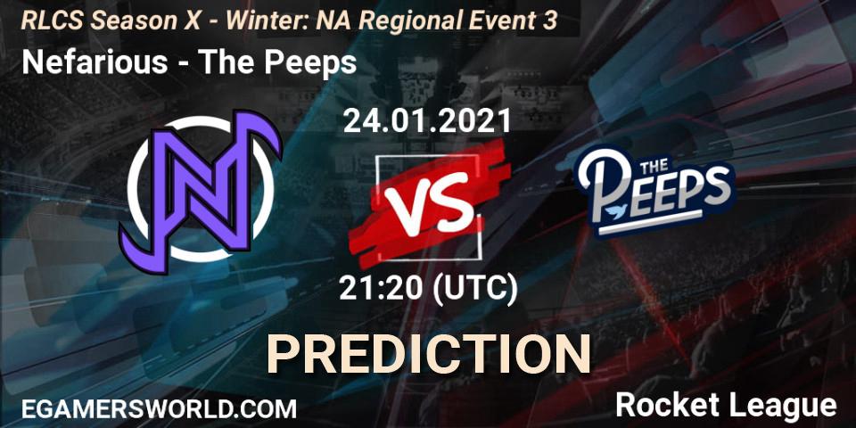 Nefarious vs The Peeps: Betting TIp, Match Prediction. 24.01.2021 at 21:20. Rocket League, RLCS Season X - Winter: NA Regional Event 3