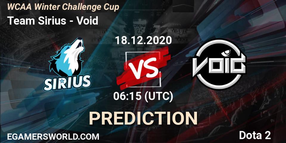Team Sirius vs Void: Betting TIp, Match Prediction. 18.12.20. Dota 2, WCAA Winter Challenge Cup