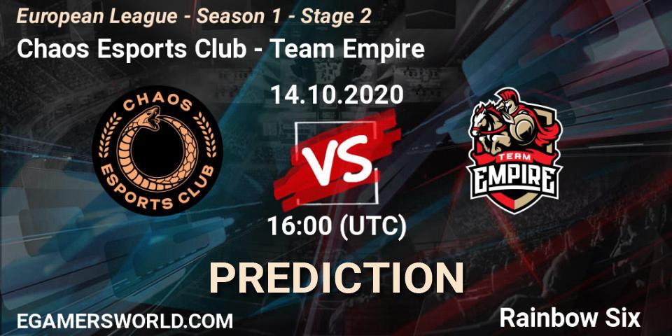 Chaos Esports Club vs Team Empire: Betting TIp, Match Prediction. 14.10.20. Rainbow Six, European League - Season 1 - Stage 2