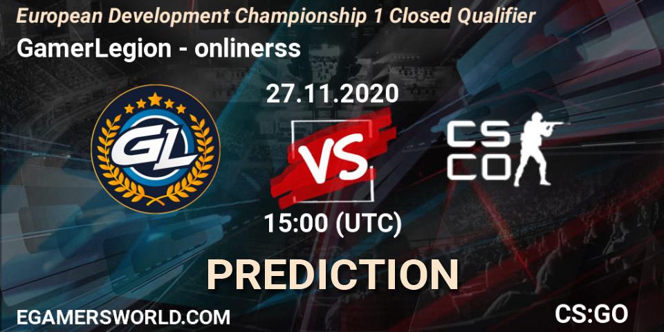 GamerLegion vs onlinerss: Betting TIp, Match Prediction. 27.11.2020 at 15:00. Counter-Strike (CS2), European Development Championship 1 Closed Qualifier